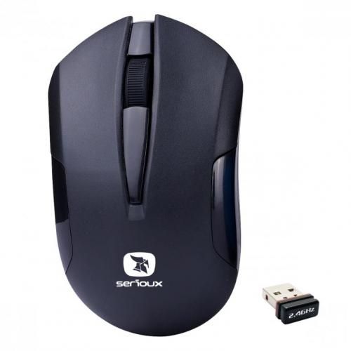 Mouse Serioux wireless, Drago 300, 1000dpi, negru, baterie AA inclusa, receptor nano, blister, USB