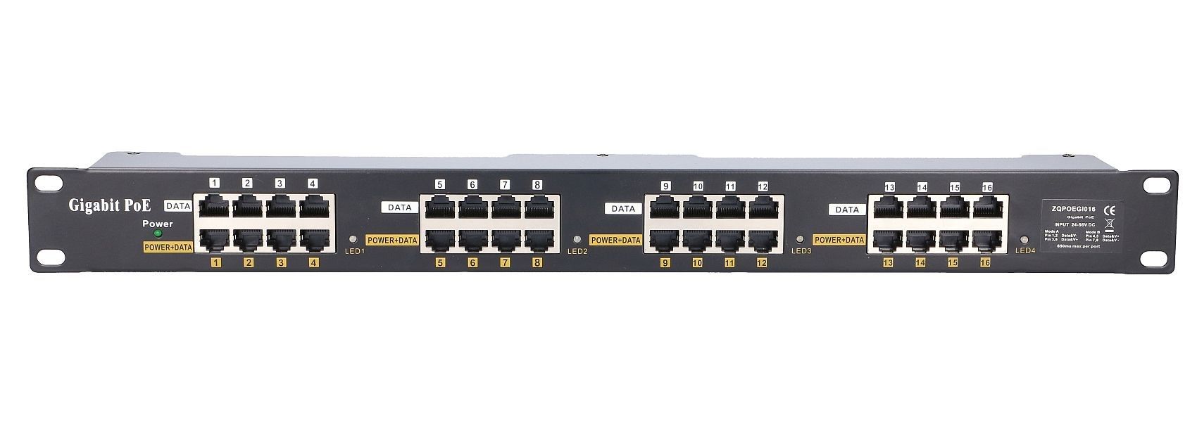 Extralink Gigabit PoE Injector 16 Port 16x 1000Mb/s RJ45  Rackmount