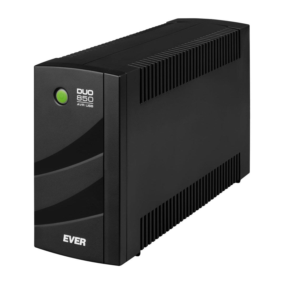 UPS Ever Duo 850 PL AVR USB, 850 VA, 550 W, cu management, line-interactive, 3x Schuko, 1x USB, 12V/5Ah Tower, Negru