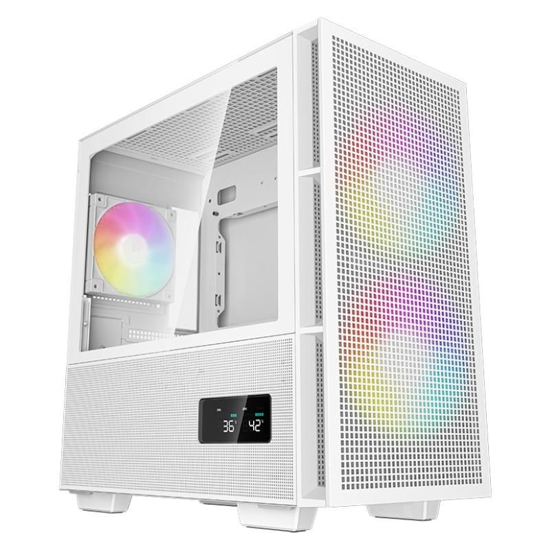 CARCASA DeepCool  CH360 DIGITAL WH , Mini Tower, ATX, fara sursa, 3xfan, USB 3.2 gen 1 x 1, USB 2.0 x 2, audio, PSU shroud, 4 sloturi expansiune, iluminare ARGB, alb,  R-CH360-WHAPE3D-G-1  (timbru verde 0.24lei)