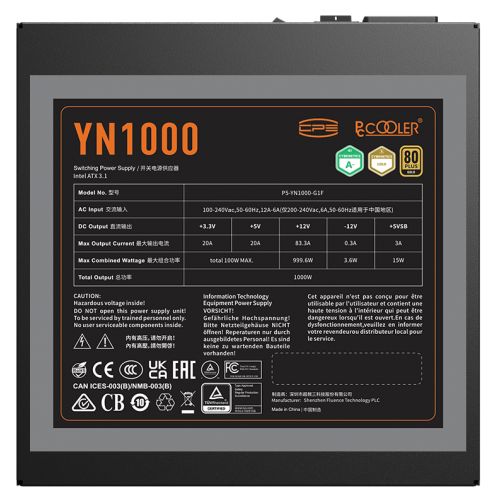 SURSA PCCooler  YN1000 , 1000W,  certificare 80 Gold, modular,  fan 135mm, negru,  YN1000  (timbru verde 0.8 lei)