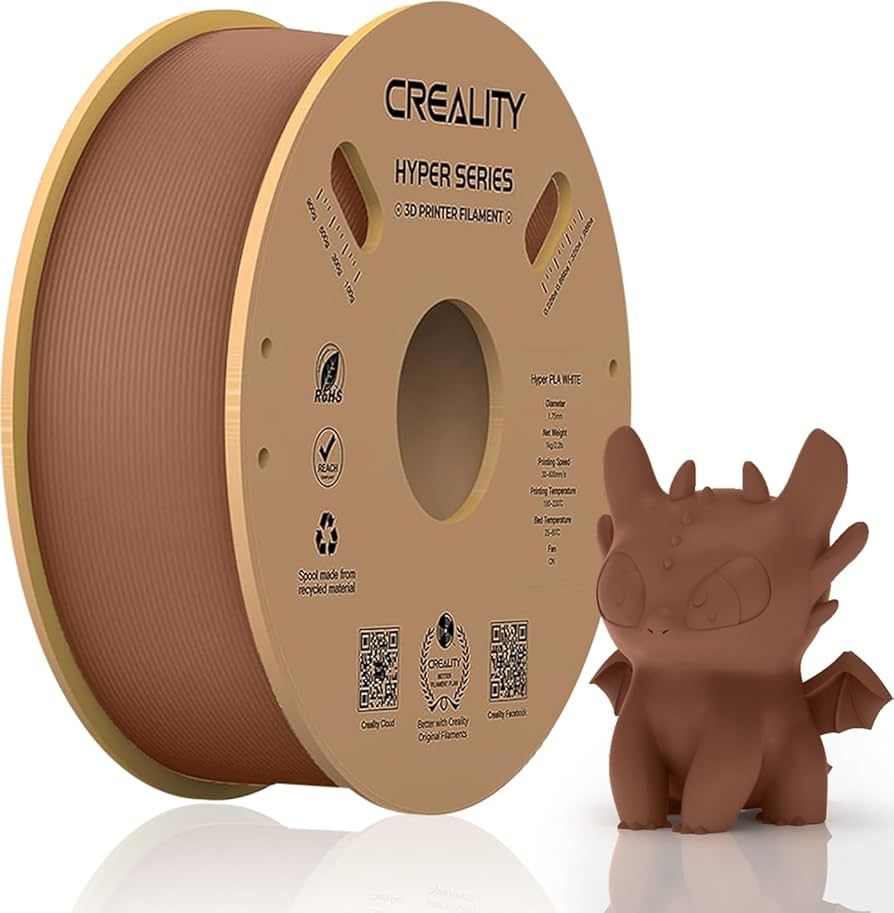 CREALITY HYPER PLA 3D Printer Filament, Brown, Temperatura printare: 200-220 grade celsius, Diametru filament: 1.75mm, Tensile strength: 52.99MPa, Bending strenght:92.38Mpa Dimensiuni rola filament: Diametru 200mm, inaltime 70mm, gaura centrala 56mm, viteza printare: pana la 600mm/s,