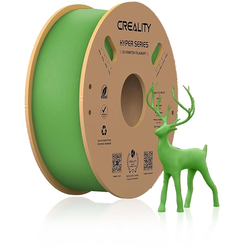 CREALITY HYPER PLA 3D Printer Filament, Green, Temperatura printare: 200-220 grade celsius, Diametru filament: 1.75mm, Tensile strength: 52.99MPa, Bending strenght:92.38Mpa Dimensiuni rola filament: Diametru 200mm, inaltime 70mm, gaura centrala 56mm, viteza printare: pana la 600mm/s,