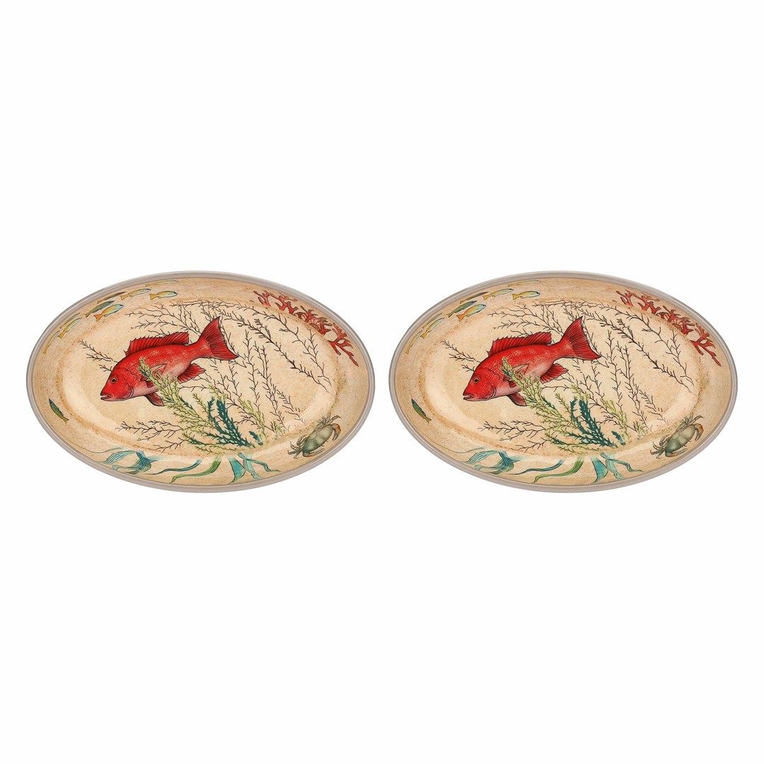 Set of 2 Sea Life melamine oval platters - 24 x 15 cm