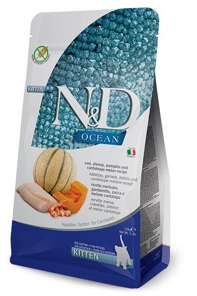 FARMINA N&D Ocean Cat Cod  Shrimp  Pumpkin and Cantaloupe Melon Kitten - dry cat food - 1.5 kg