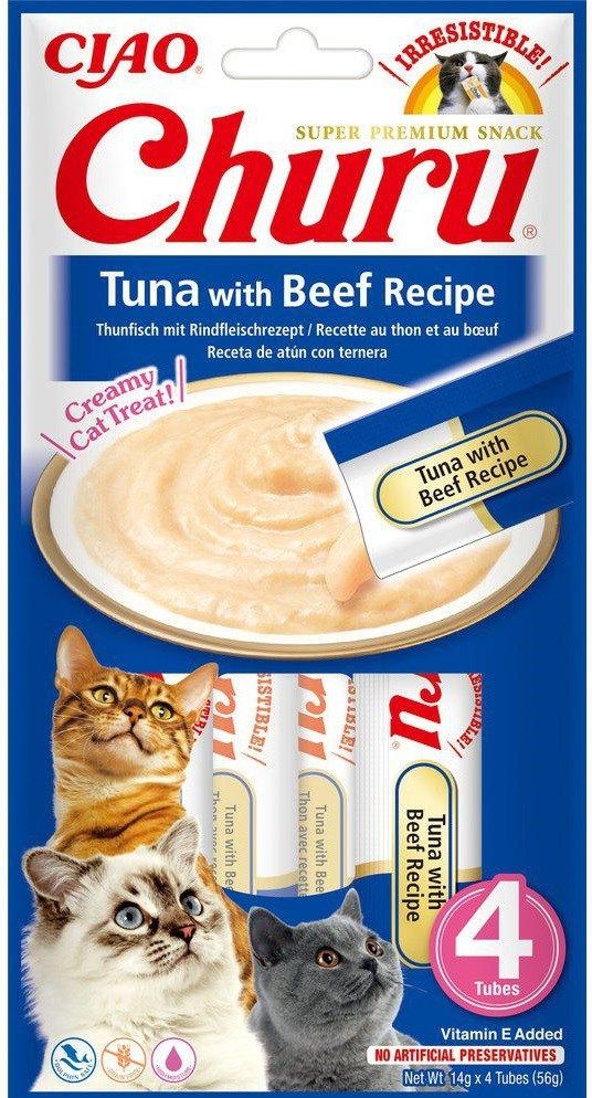 INABA Churu Tuna with Beef Recipe - cat treats - 4x14 g