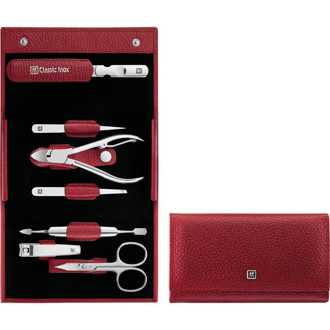 Zwilling Classic Inox Travel Set – 7 pcs Leather Pouch - Red