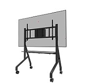 Stand podea mobil/fix Neomounts FL50-575BL1 pentru display-uri cu diagonale 65 -110 , sistem de prindere VESA 100x100~1100x600, greutate maxima suportata 125kg, fix, inaltime reglabila manual 1290-1360mm (4 presetari) polita AV max load 10kg, rack AV, management cabluri, 2 stalpi pre-asamblat