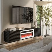 Cama RTV cabinet LARA 183x35x37 black matt + white fireplace