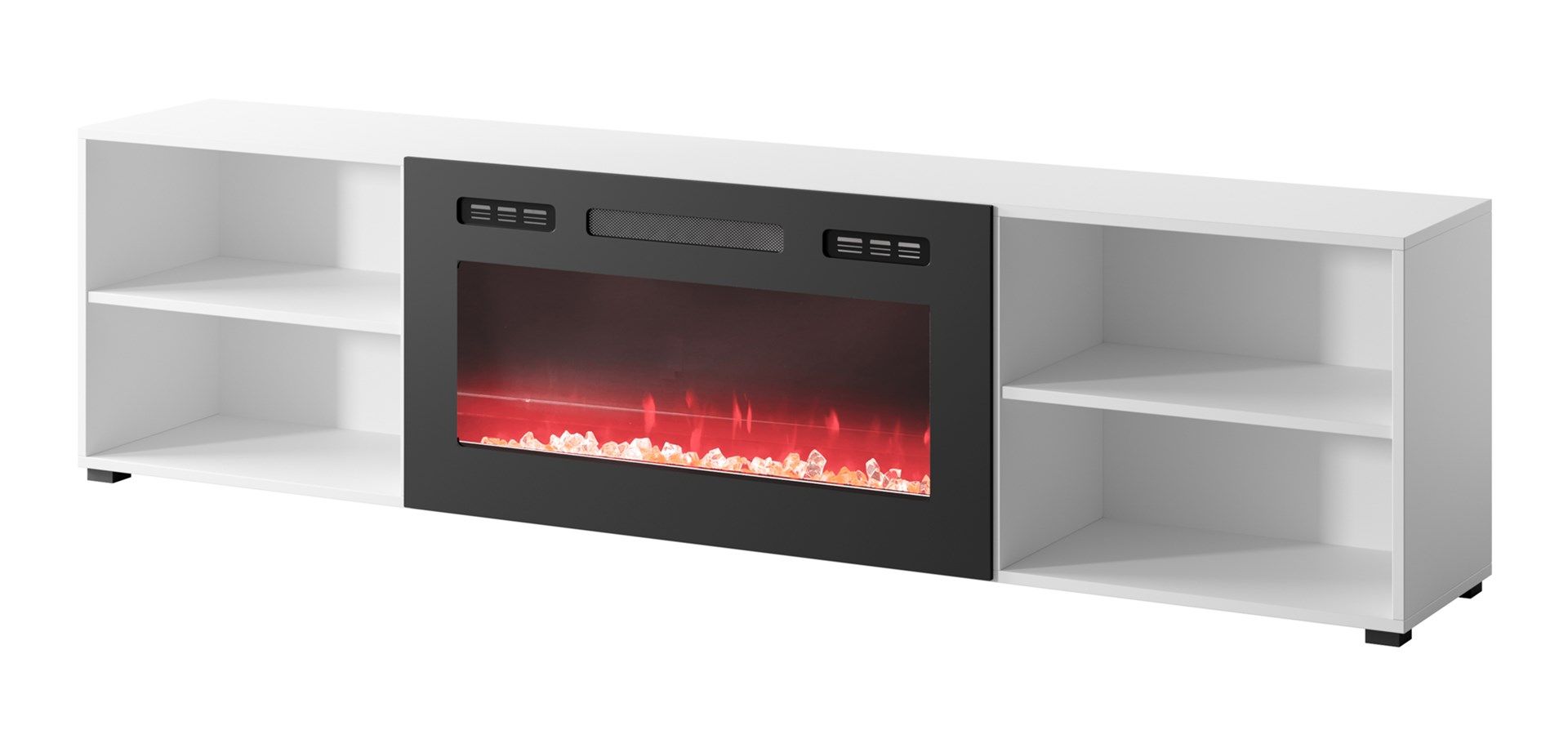 RTV cabinet POLO 200x33x50.5 white + fireplace black