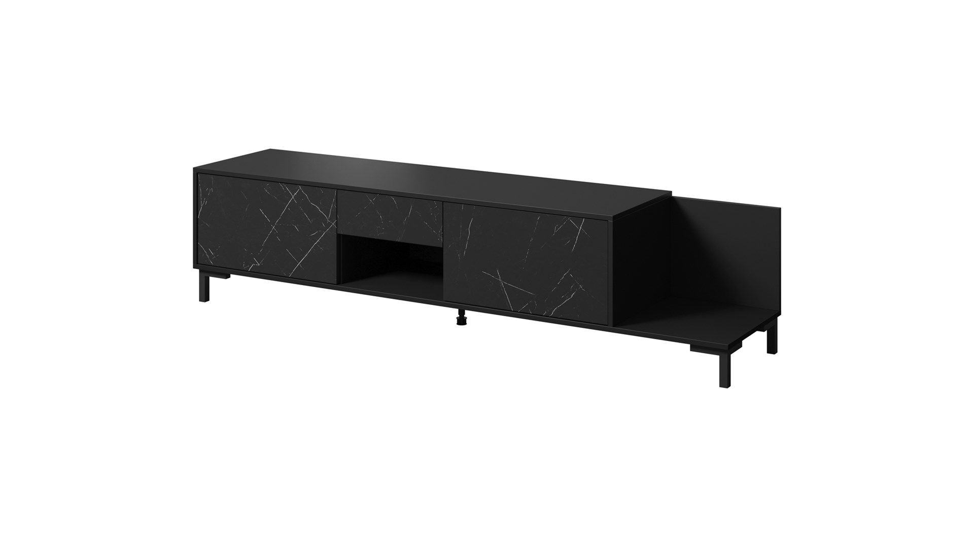 RTV cabinet MARMO 2D1S1K 195x40x47.5 cm black matt/marble black