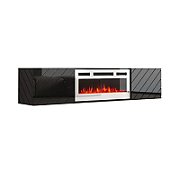 RTV LUXE cabinet 182.6x34.5x37.5 black/black gloss + white fireplace