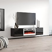 RTV LUXE cabinet 182.6x34.5x37.5 black/black gloss + white fireplace
