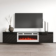 RTV LUXE cabinet 182.6x34.5x37.5 black/black gloss + white fireplace