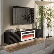 Cama RTV cabinet TULA 183x35x37 black matt + white fireplace