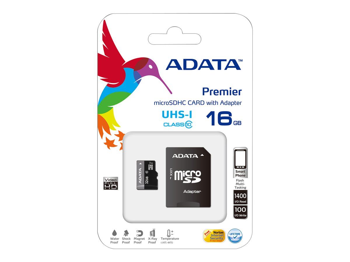 ADATA AUSDH16GUICL10-RA1 Card memorie Adata microSDHC 16GB UHS1 + adaptor_1