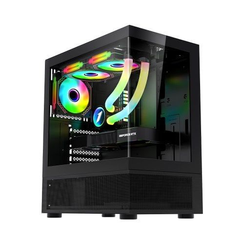 Carcasa 1STPLAYER MI7-A Mid Tower ARGB NEGRU, Tempered Glass, Sloturi Expansiune 7, Drive Bays: 1x3.5 HDD 2x2.5 SSD, Ventilatoare Suportate: 5 (spate: 1x120mm, sus: 2x120mm, jos: 2x120mm), Ventilatoare Incluse: 1 (spate: 1x120mm), Format Placa De Baza Suportat: ATX, Micro-ATX, ITX, Inaltime Maxima