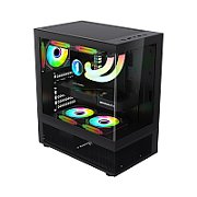 Carcasa 1STPLAYER MI7-A Mid Tower ARGB NEGRU, Tempered Glass, Sloturi Expansiune 7, Drive Bays: 1x3.5 HDD 2x2.5 SSD, Ventilatoare Suportate: 5 (spate: 1x120mm, sus: 2x120mm, jos: 2x120mm), Ventilatoare Incluse: 1 (spate: 1x120mm), Format Placa De Baza Suportat: ATX, Micro-ATX, ITX, Inaltime Maxima