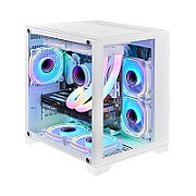 Carcasa 1STPLAYER MV5 Cube Tower ARGB ALB, Tempered Glass, Sloturi Expansiune 6, Drive Bays: 2x3.5 HDD 3x2.5 SSD, Ventilatoare Suportate: 7 (spate: 1x120mm, fata: 2x120mm, sus: 2x120mm, jos: 2x120mm), Ventilatoare Incluse: 5 (fata: 2x120mm, jos: 2x120mm, spate: 1x120mm), Format Placa De Baza