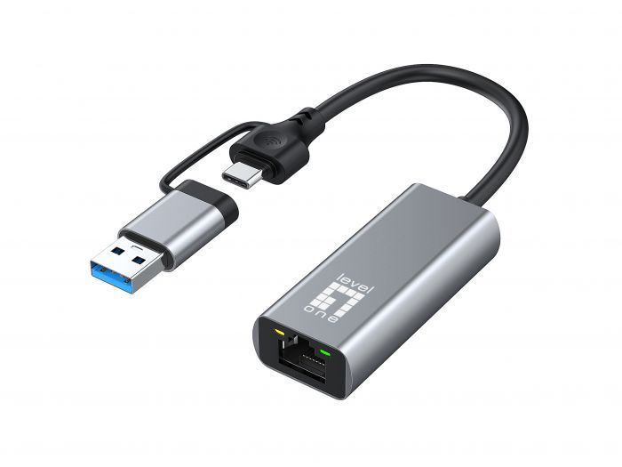 LevelOne USB-0423  2.5 Gigabit Ethernet 2-in-1 USB-C/A Network Adapter, 59 x 25 x 14 mm