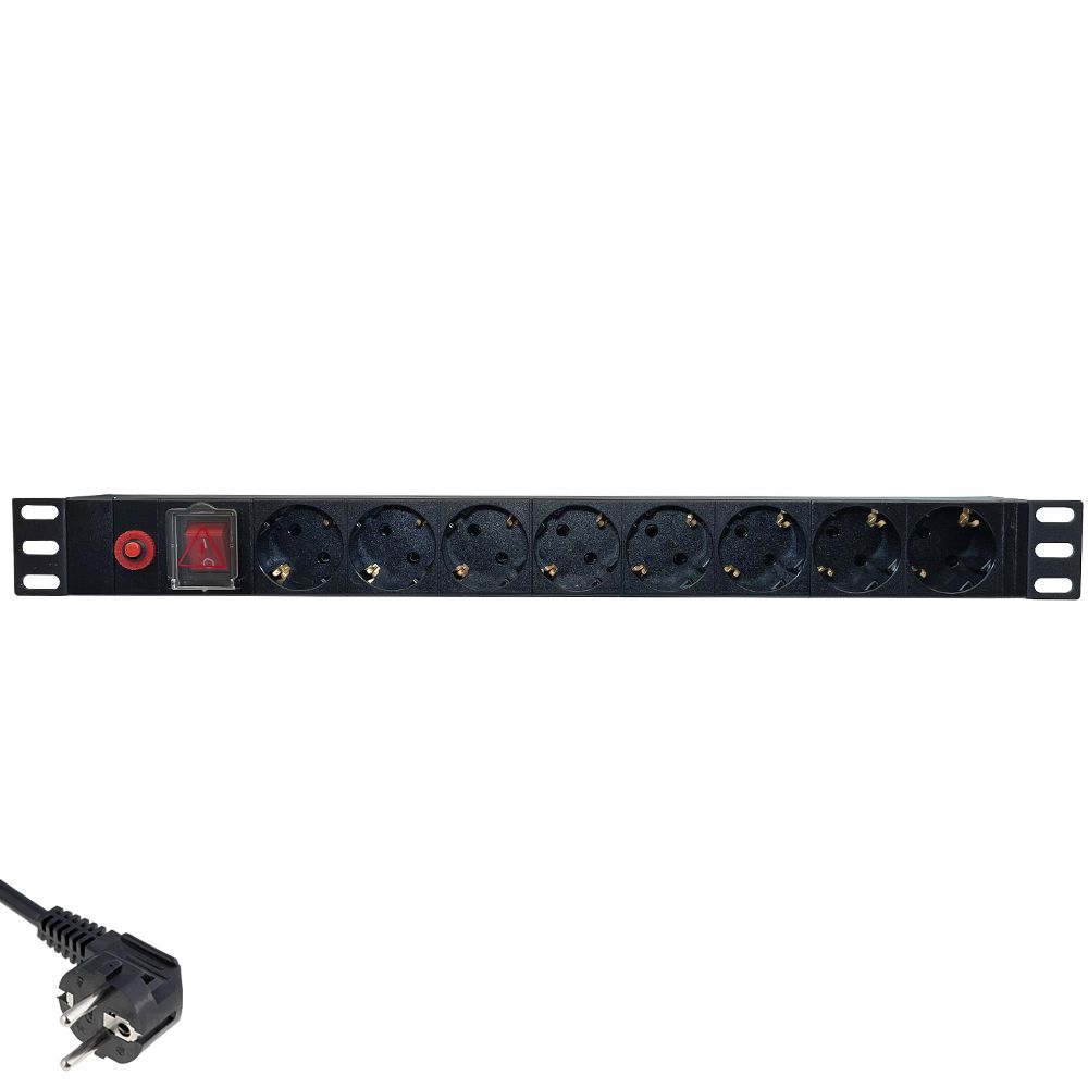 Priza rack Eco Xcab 19-inch, 1U, 8 prize Schuko, max 3500 W, negru