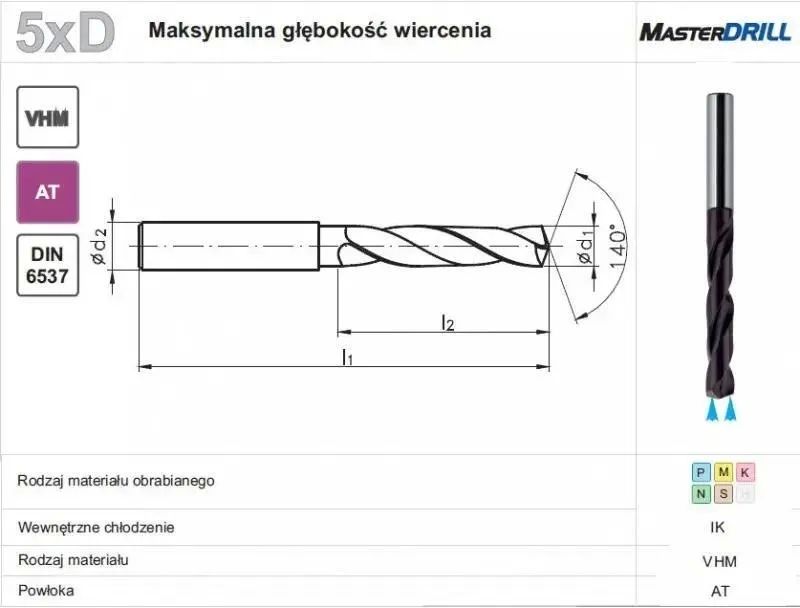 CARBIDE DRILL BIT FI 6 80 53/91MM 5xD HA8 VHM AT IK MASTERDRILL*** DIN 6537