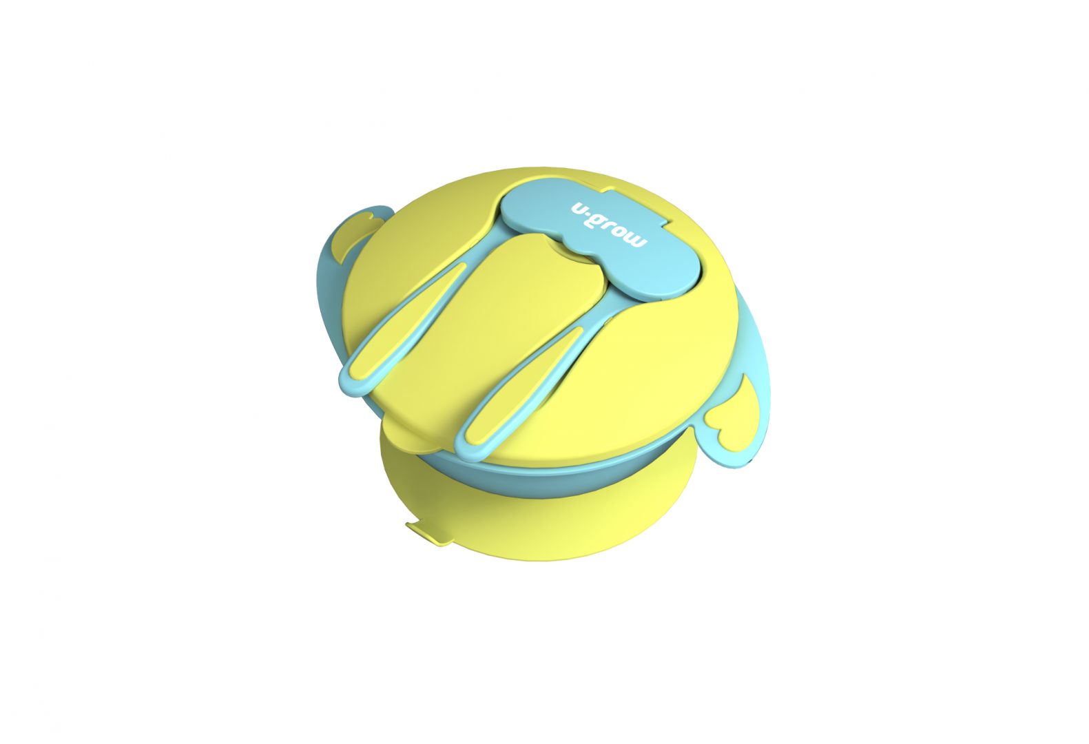 Bol compartimentat cu ventuza antialunecare si capac cu lingurita si furculita, blue, U-Grow