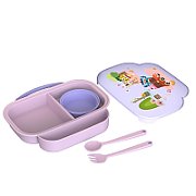 Farfurie compartimentata cu capac si lingurita si furculita, mov, U-Grow