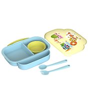 Farfurie compartimentata cu capac si lingurita si furculita, galbena, U-Grow