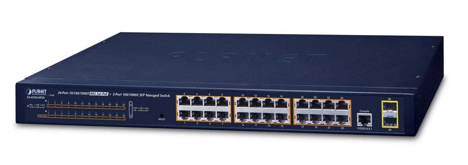 Switch Planet GS-4210-24P2S, 24 porturi 10,100,1000 Mbit/s