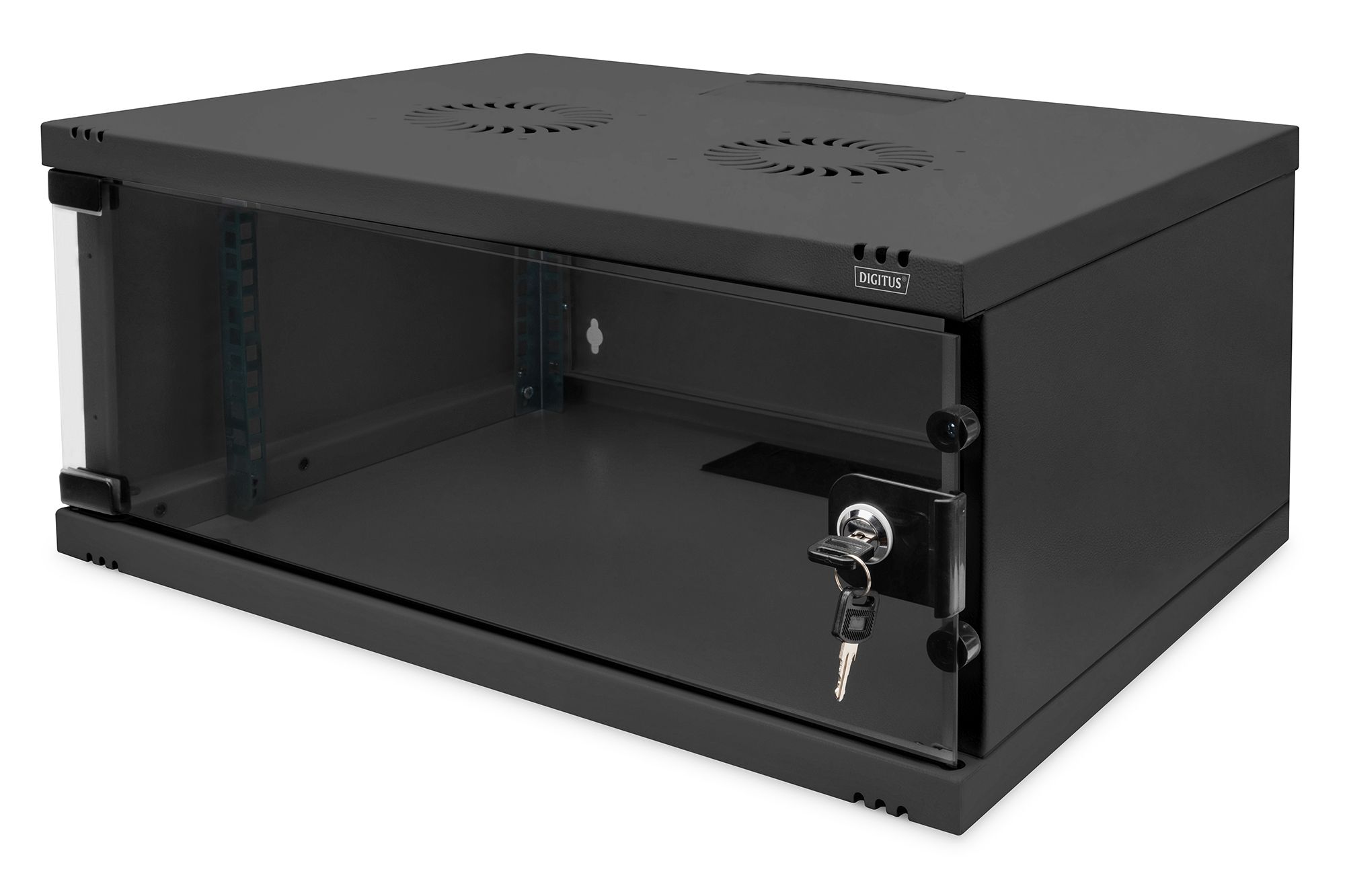 Wall-mounted network cabinet 19  4U  SOHO 241 x 540 x 400 mm  door glass  black  unfolded  60kg