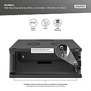 Wall-mounted network cabinet 19  4U  SOHO 241 x 540 x 400 mm  door glass  black  unfolded  60kg