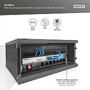 Wall-mounted network cabinet 19  4U  SOHO 241 x 540 x 400 mm  door glass  black  unfolded  60kg