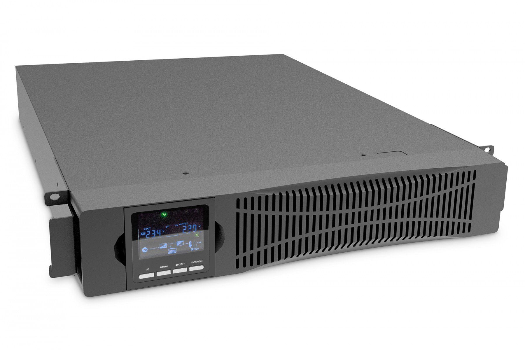 UPS Digitus DN-170093, 1.5 kVA, 1000 W, on-line double-conversion, 8x C13, 1x C14, 2x RJ45, 1x USB, 12V/9Ah Sealed Lead Acid, LCD, Tower/Rack 2U,