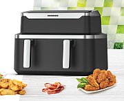 Friteuza dubla cu aer cald Heinner HAF-DDB9BK26, putere: 2600W, capacitate: 9L, control digital individual, temperatura: 80-220 grade C, timer 60 min, 10 programe presetate, auto-oprire, negru