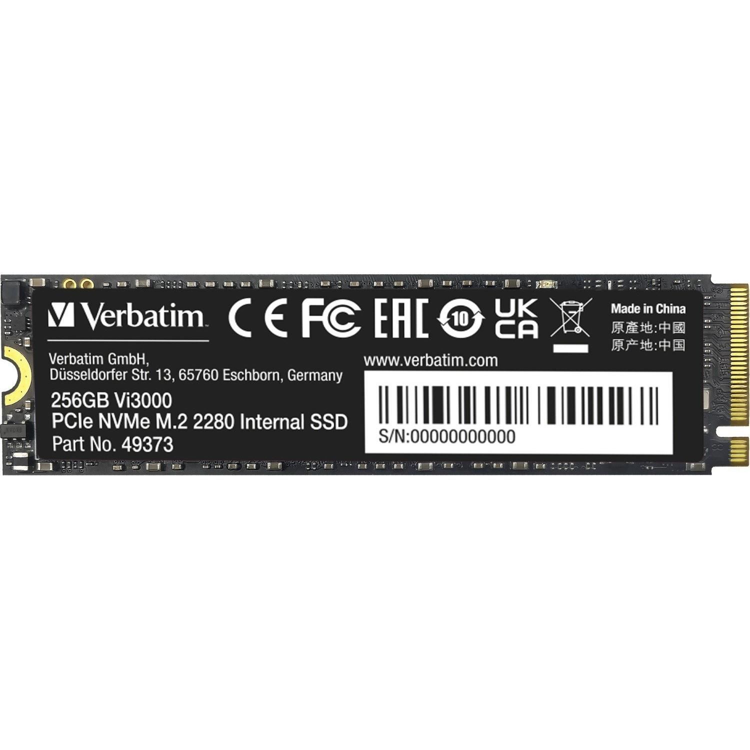 Verbatim VI3000 PCIE NVME M.2 SSD 256GB/M.2 2280 PCIE NVME INTERNAL