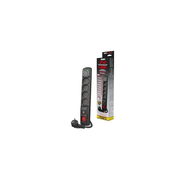 POWER STRIP ACAR F4 USB A+C 5M 4X 230V PL PD 3.0 QC BLACK