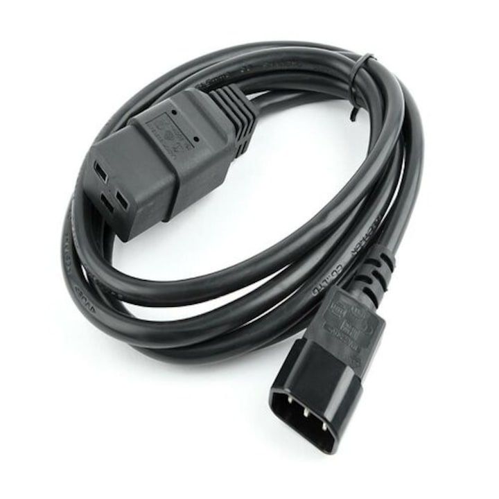 Cablu alimentare PC 2m IEC320-C14 tata la IEC320-C13 mama, negru
- H05VV-F3G 0.75mm² conductor cupru