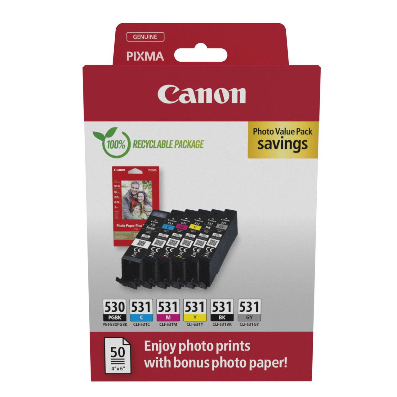 Cartus cerneala Canon 6117C004 ,Black/tri-color ,4 x 325 pagini/1 x 655pagini /1 x 400 pagini ,Original (PGI-530/CLI-531) 
