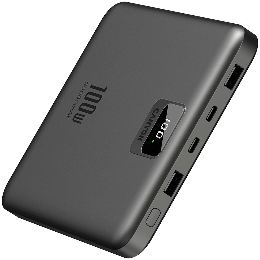 CANYON power bank PB-2008 LED FLAT 20000 mAh PD100W QC3.0 Dark Grey