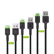 Green Cell Set 3x GC Ray USB-C Cable 30cm  120cm  200cm with green LED backlight  fast charging UC  QC 3.0