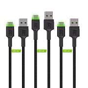 Green Cell Set 3x Ray USB-C 120cm Cable with green LED backlight  fast charging Ultra Charge  QC 3.0