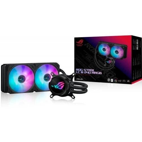Cooler ASUS ROG Strix LC III 240 ARGB Negru, 2x Fan Slots 120mm, speed 800-2200 RPM, 36dB, Intel: LGA 1700, 1200, 115x, AMD: AM5,AM4