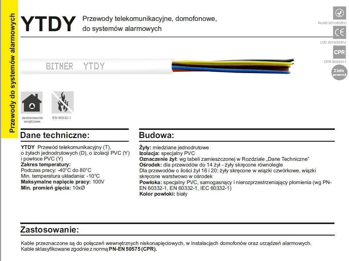 BITNER YTDY INTERCOM ALARM CABLE 12X0.5 - 100M