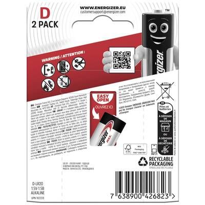 Baterii Max D, LR20, 1,5V, 2 buc/set, Energizer, dureaza cu 50% mai mult decat cele alkaline