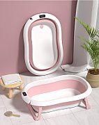 Cadita cu pernuta pentru bebelusi, termometru digital incorporat, pliabila, dop se scurgere, picioare anti-alunecare , roz, U-Grow