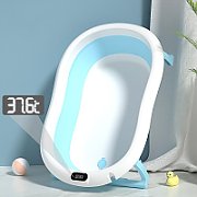 Cadita cu pernuta pentru bebelusi, termometru digital incorporat, pliabila, dop se scurgere, picioare anti-alunecare , blue, U-Grow