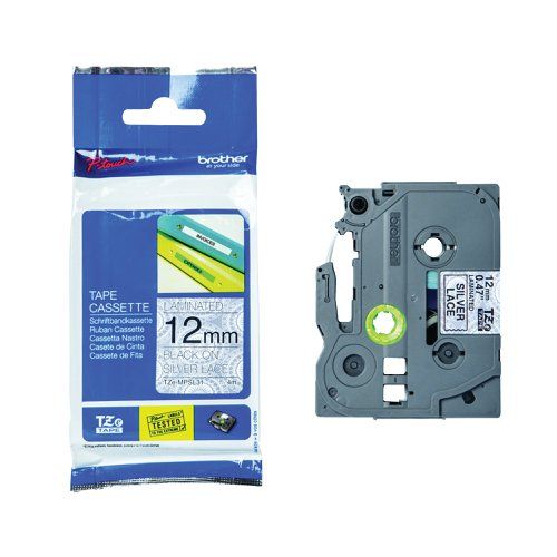 TZE-MPSL31 LAMINATED TAPE/12MM SILVER TIPS BLACK