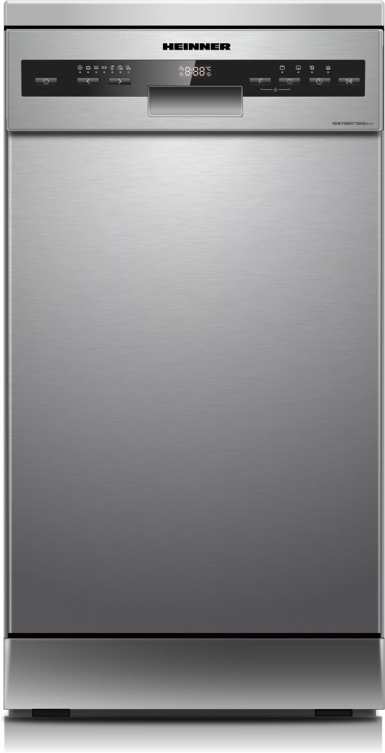 Masina de spalat vase Heinner HDW-FSM45710AXD+++, 10 seturi, 7 programe, clasa de eficienta energetica D, Auto-door opening, control  electronic, display LED, programe:  Auto, Rapid, Intensiv, Universal, Pahare, 90 minute, Half load (dual zone), pornire intarziata (1-24h), optiuni: Extra uscare