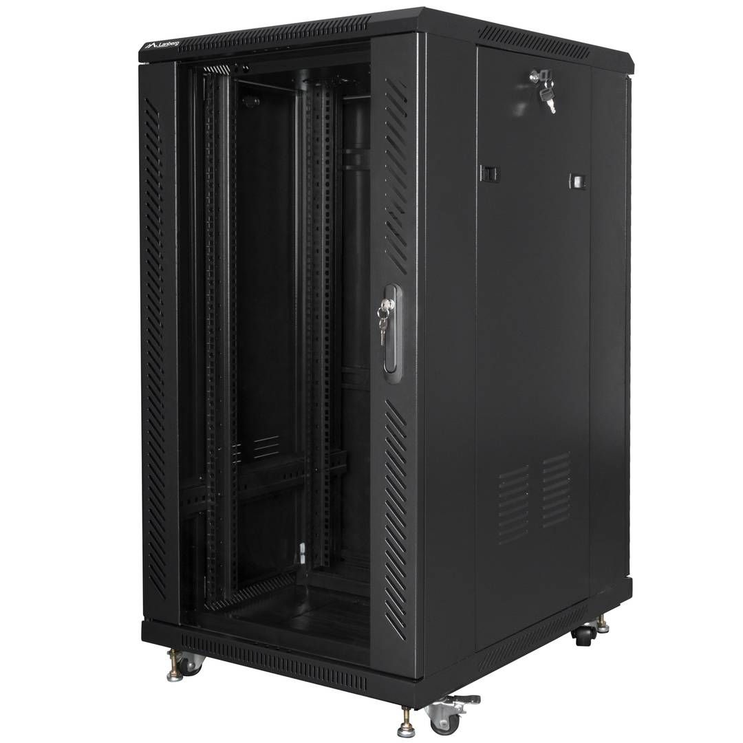 FLOOR-STANDING RACK CABINET 19  22U 600X800 BLACK LCD GLASS DOOR LANBERG (FLAT PACK) V2